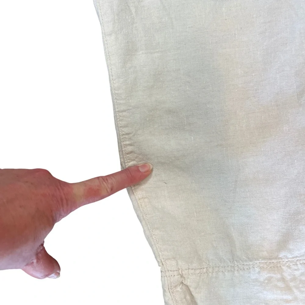 HM‎ Womens XL Beige 100% Linen Wide Leg Cropped Elastic Waist Pants Oatmeal